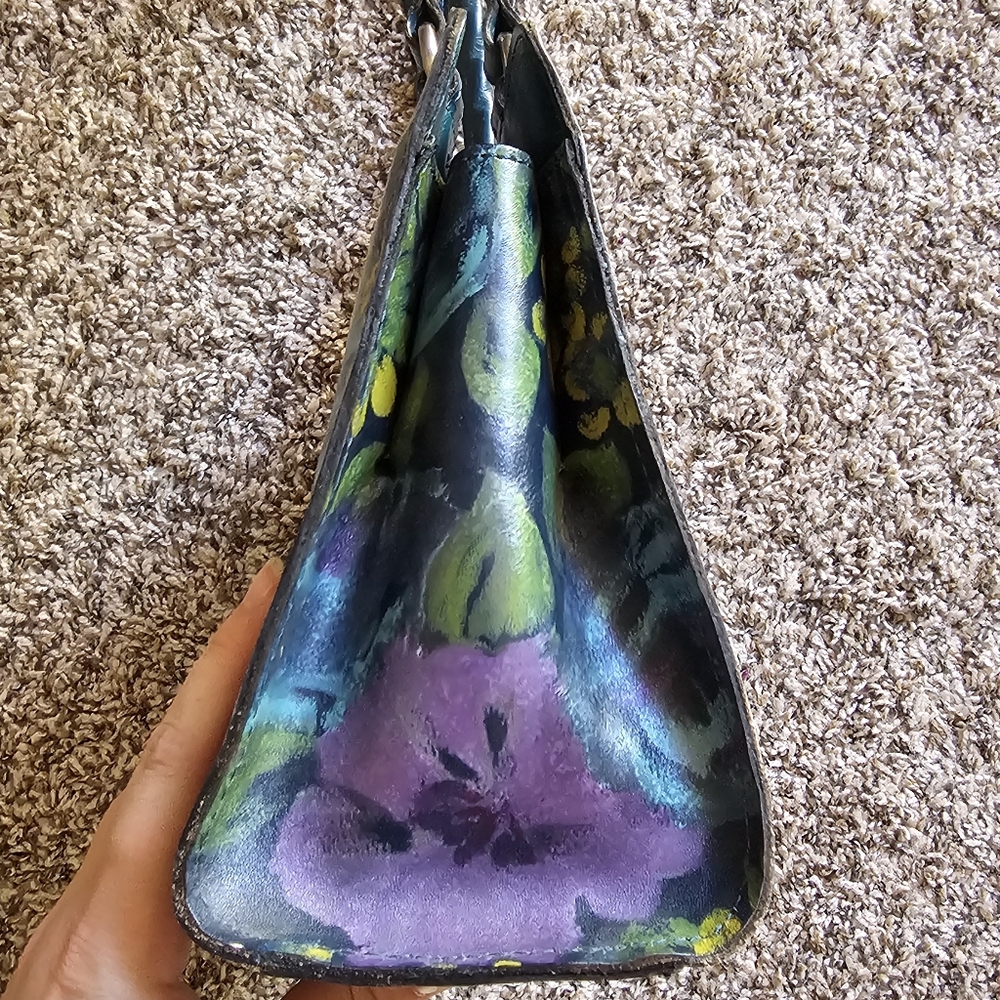 Patricia Nash Teal Floral Leather Tote Bag with Purple & Yellow Accents - Picture 7 of 13